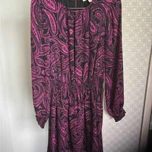 Michael Kors Black and Pink Paisley Long Sleeve Dress